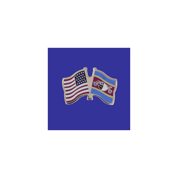 Swaziland Lapel Pin (Double Waving Flag w/USA)