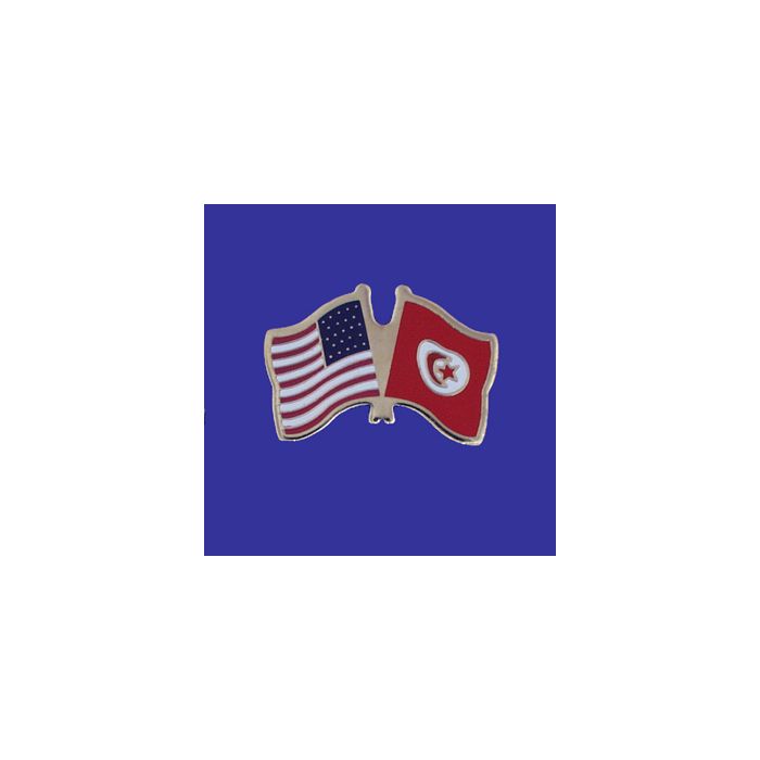 Tunisia Lapel Pin (Double Waving Flag w/USA)