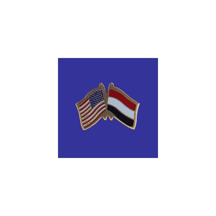 Yemen Lapel Pin (Double Waving Flag w/USA)
