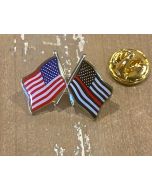 THIN RED LINE LAPEL PIN (DOUBLE WAVING WITH USA)