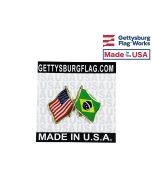 Brazil Lapel Pin (Double Waving Flag w/USA)