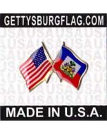 Haiti (seal design) Lapel Pin (Double Waving Flag w/USA)
