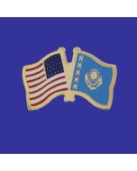 Kazakhstan Lapel Pin (Double Waving Flag w/USA)
