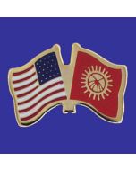 Kyrgyzstan Lapel Pin (Double Waving Flag w/USA)