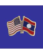 Laos Lapel Pin (Double Waving Flag w/USA)