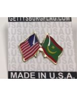 Mauritania Lapel Pin (Double Waving Flag w/USA)