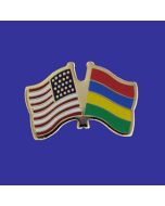 Mauritius Lapel Pin (Double Waving Flag w/USA)