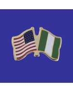 Nigeria Lapel Pin (Double Waving Flag w/USA)
