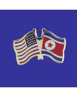 North Korea Lapel Pin (Double Waving Flag w/USA)