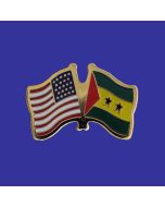 Sao Tome & Principe Lapel Pin (Double Waving Flag w/USA)