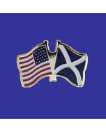 Scotland Cross Lapel Pin (Double Waving Flag w/USA)