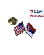 Serbia Lapel Pin (Double Waving Flag w/USA)