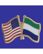 Sierra Leone Lapel Pin (Double Waving Flag w/USA)