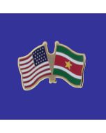 Suriname Lapel Pin (Double Waving Flag w/USA)