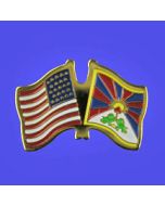 Tibet Lapel Pin (Double Waving Flag w/USA)