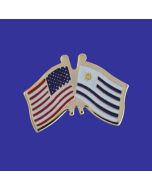 Uruguay Lapel Pin (Double Waving Flag w/USA)