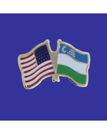 Uzbekistan Lapel Pin (Double Waving Flag w/USA)