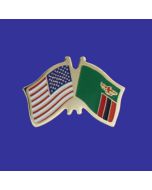 Zambia Lapel Pin (Double Waving Flag w/USA)