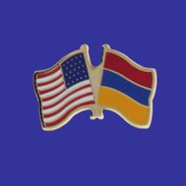 Armenia Lapel Pin (Double Waving Flag w/USA)