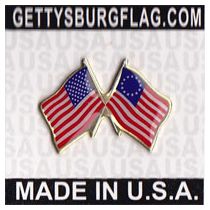 Betsy Ross Lapel Pin (Double Waving Flag w/USA)