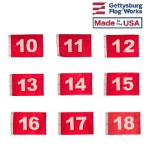 14x20" Individual Numbered Golf Flags (White on Red) - Pin Hole Number Flags 10 thru 18