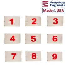 14x20" Individual Numbered Golf Flags (Red on White) - Pin Hole Number Flags 1 thru 9