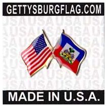 Haiti (seal design) Lapel Pin (Double Waving Flag w/USA)