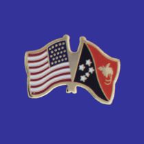 Papua New Guinea Lapel Pin (Double Waving Flag w/USA)