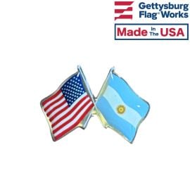 Argentina (seal design) Lapel Pin (Double Waving Flag w/USA) Made in the USA by Gettysburg Flag Works