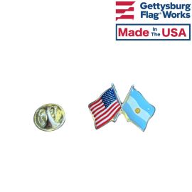 Argentina (seal design) Lapel Pin (Double Waving Flag w/USA) Made in the USA by Gettysburg Flag Works