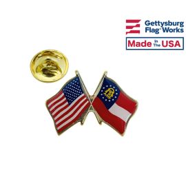 Georgia State Flag Lapel Pin (Double Waving Flag w/USA)