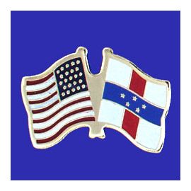Netherlands Antilles Lapel Pin (Double Waving Flag w/USA)