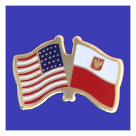 Poland Ancestral Lapel Pin (Double Waving Flag w/USA)