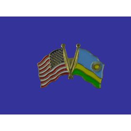 Rwanda Lapel Pin (Double Waving Flag w/USA)