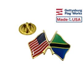 Tanzania Lapel Pin (Double Waving Flag w/USA)