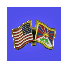Tibet Lapel Pin (Double Waving Flag w/USA)