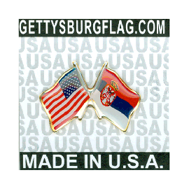 Serbia Lapel Pin (Double Waving Flag w/USA)