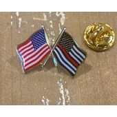 THIN RED LINE LAPEL PIN (DOUBLE WAVING WITH USA)