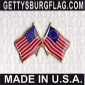Betsy Ross Lapel Pin (Double Waving Flag w/USA)