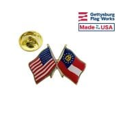 Georgia State Flag Lapel Pin (Double Waving Flag w/USA)