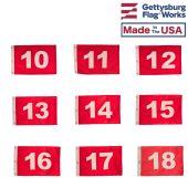 14x20" Individual Numbered Golf Flags (White on Red) - Pin Hole Number Flags 10 thru 18