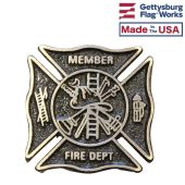 3" Fireman Maltese Cross Bronze Medallion - Adhesive Backed 3" Diameter
