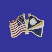 Marshall Islands Lapel Pin (Double Waving Flag w/USA)