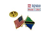 Tanzania Lapel Pin (Double Waving Flag w/USA)