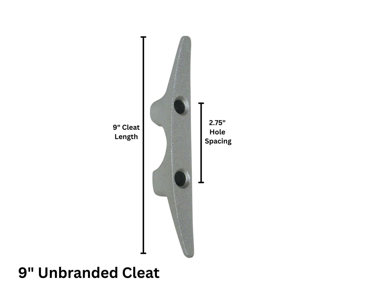 9 inch cast aluminum flagpole cleat schematic showing 2 3/4 inch hole spacing between bolt centers