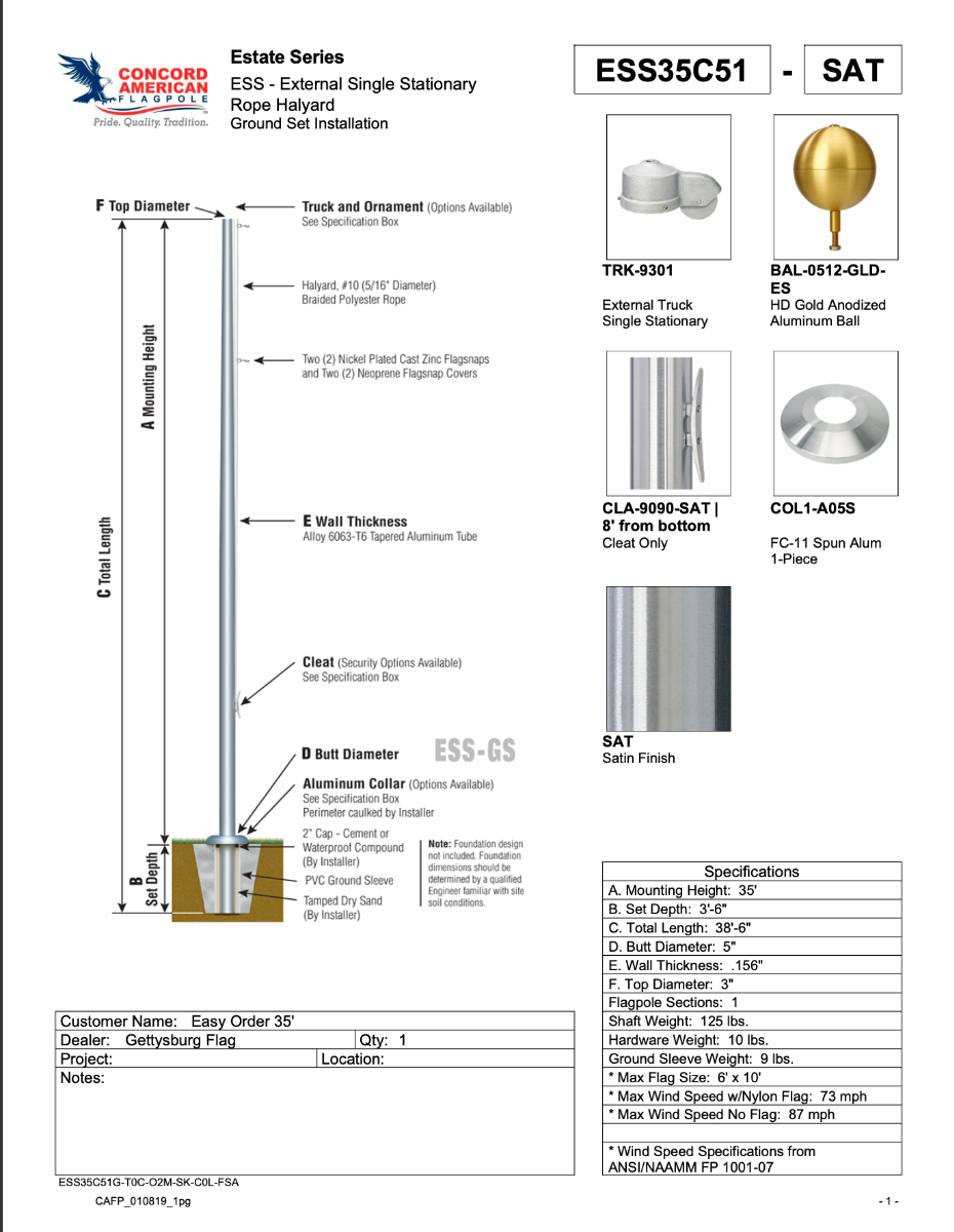 Aluminum Flagpole Specifications