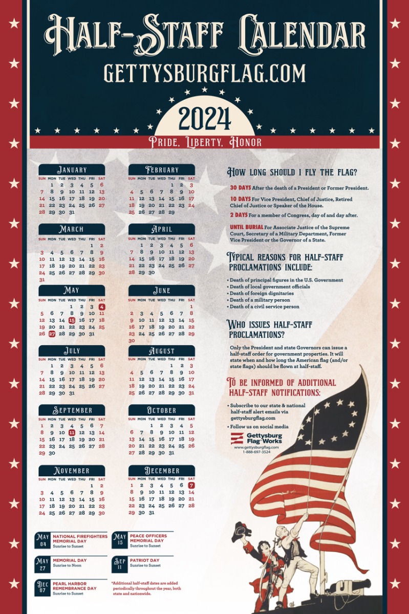 2024 American Flag HalfStaff Calendar Gettysburg Flag
