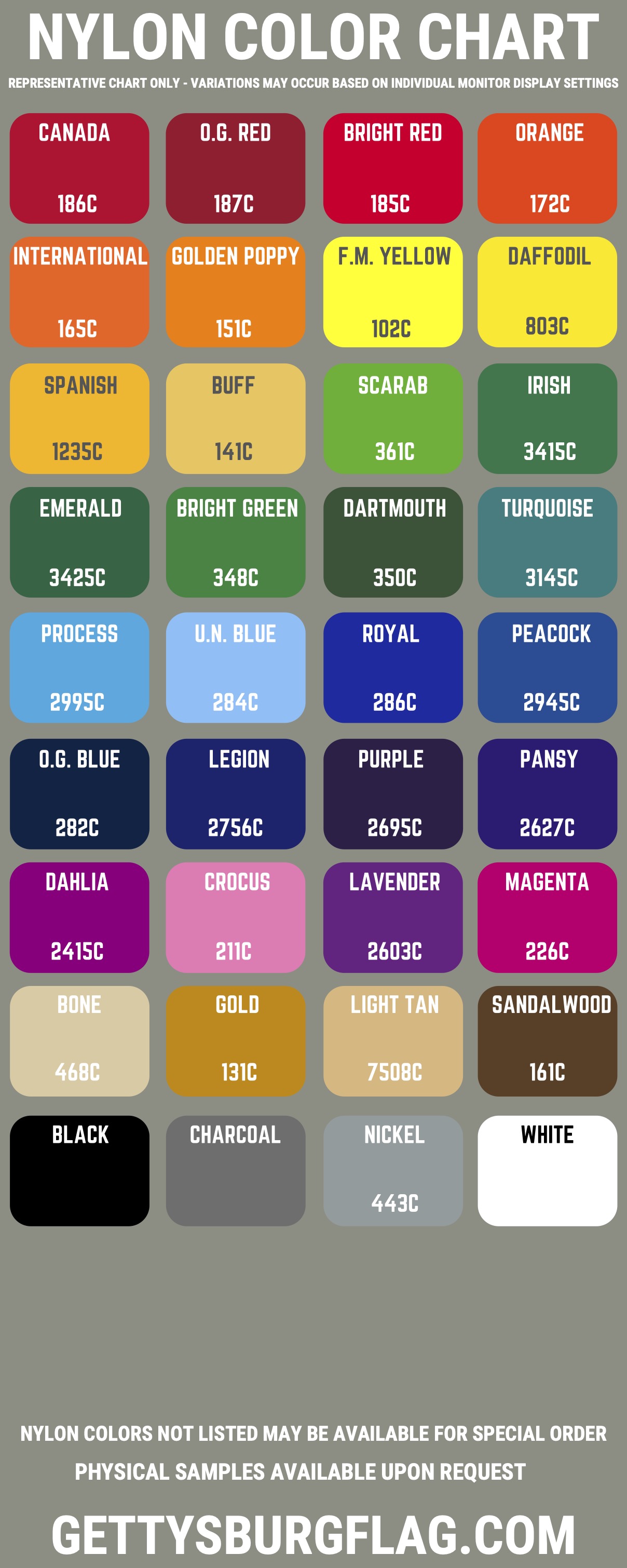 Nylon Color Chart