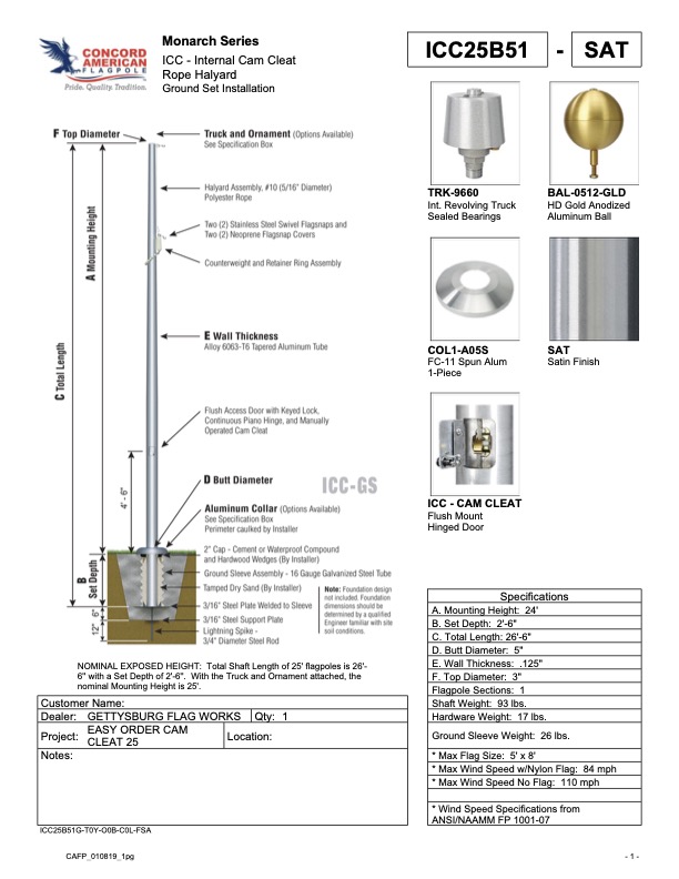 Aluminum Flagpole Specifications